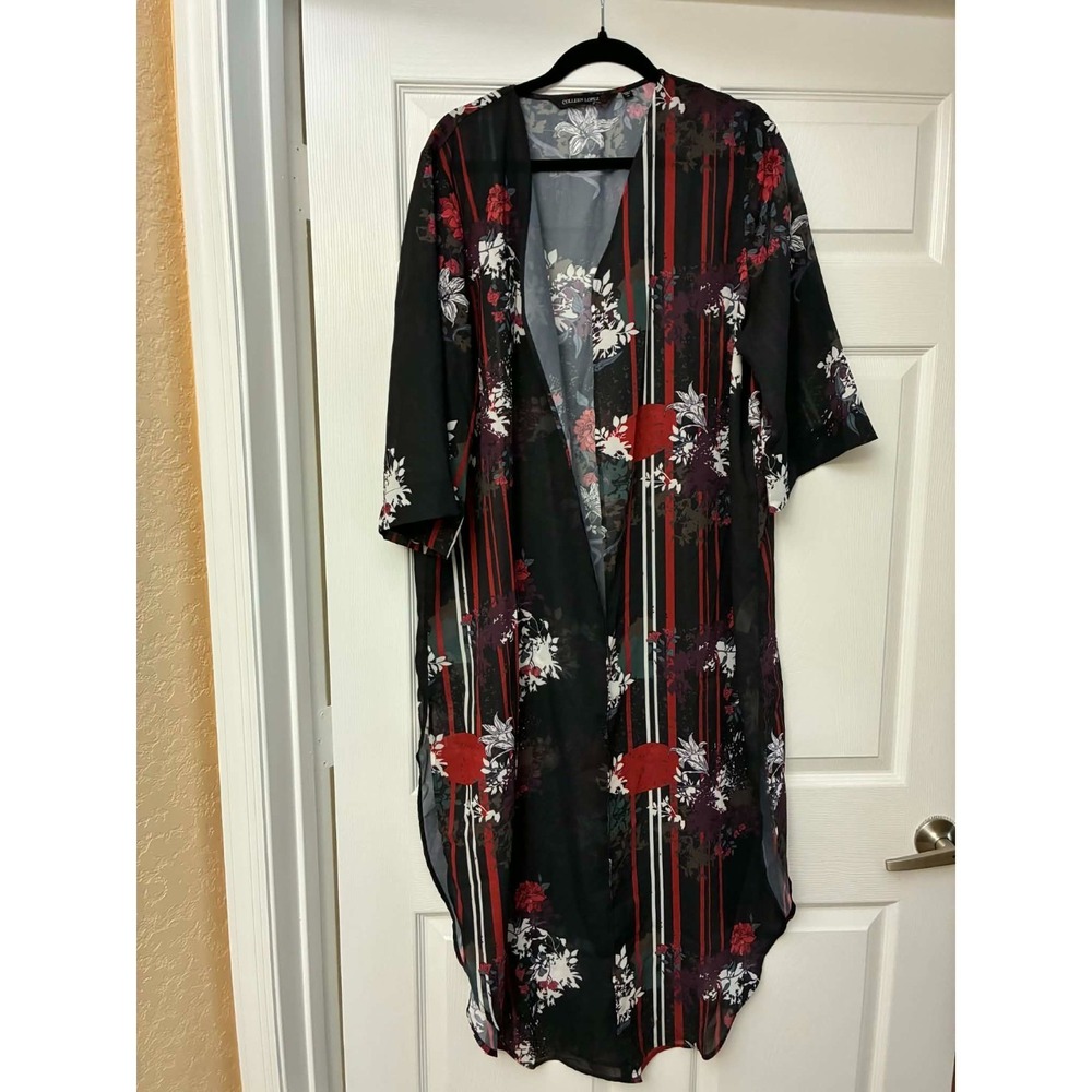 Colleen Lopez XL Floral Sheer Kimono Duster Open Front Long Cardigan
